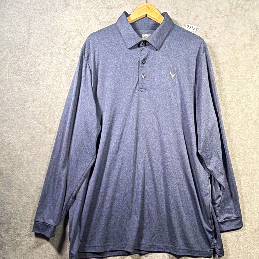 Callaway Opti-Dri Men's 2XLT Gray Long Sleeve Golf Polo Shirt Solid Logo